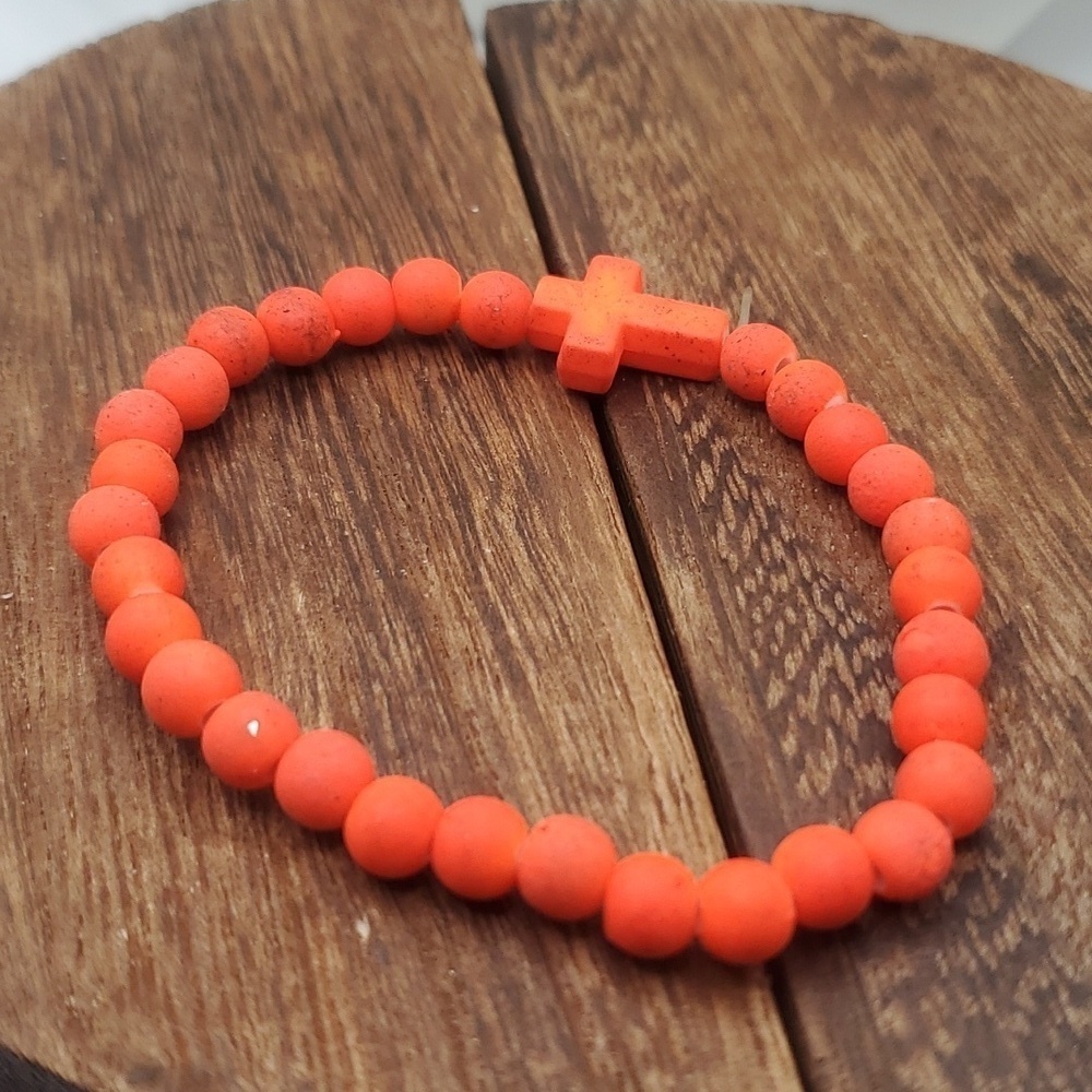 Orange blossom Lava stone cross bracelet stretch B2101‎